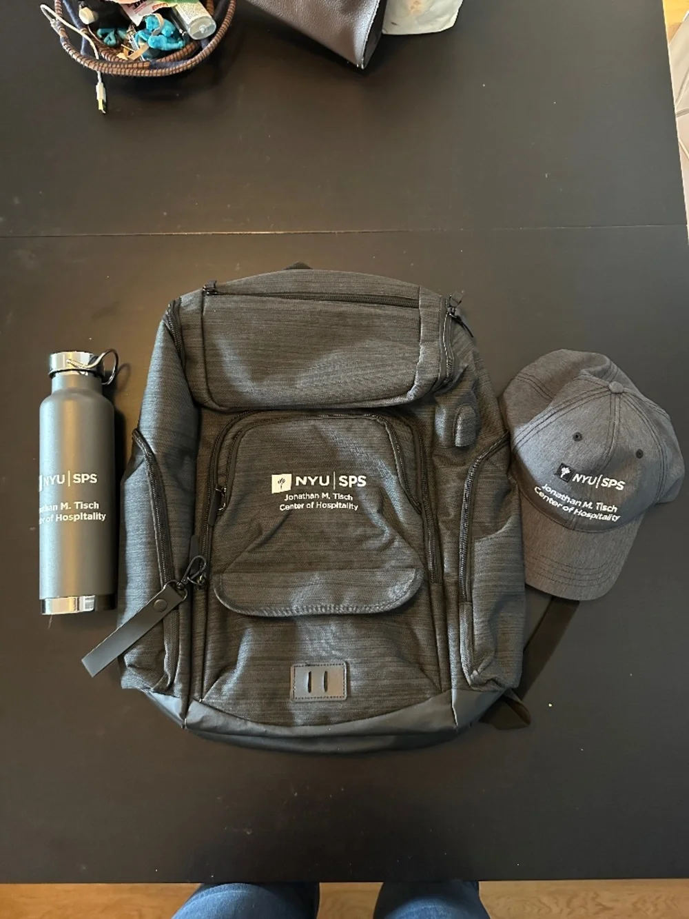 NYU SPS Tisch Hospitality Backpack, Cap & Water Bottle Set – Brand New